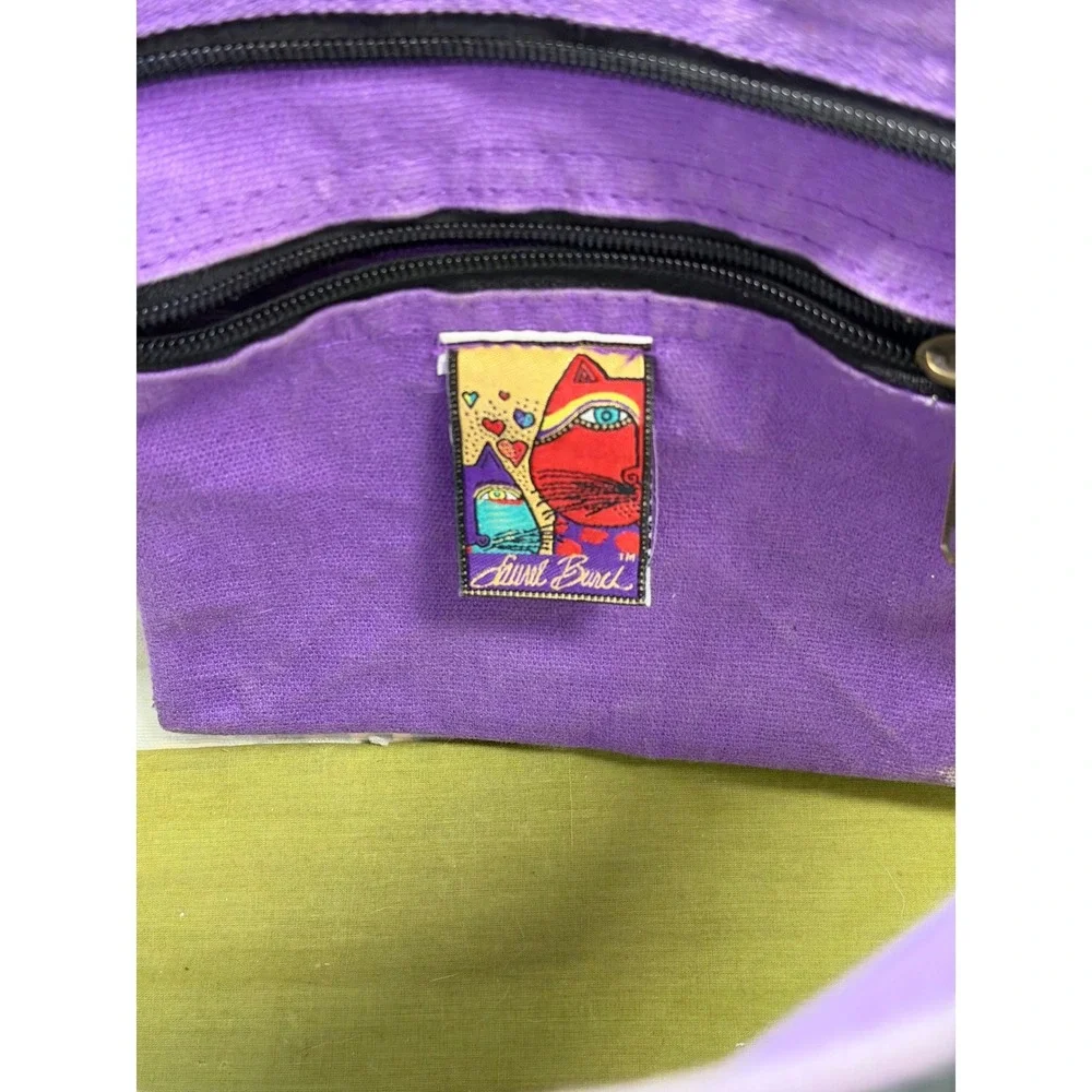 Laurel Burch Wild Horse Canvas Tote Bag Purple Green‎ Shoulder Bag Coins *READ*